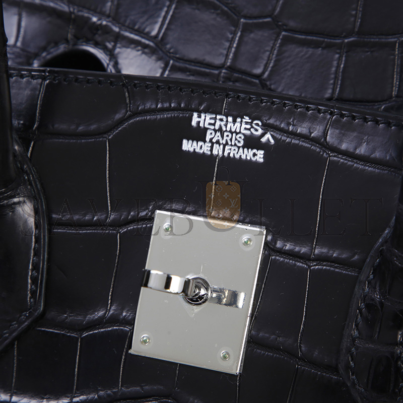 H**mes MASTER BIRKIN 35 BLACK MATTE ALLIGATOR PALLADIUM HARDWARE (35*25*18cm)